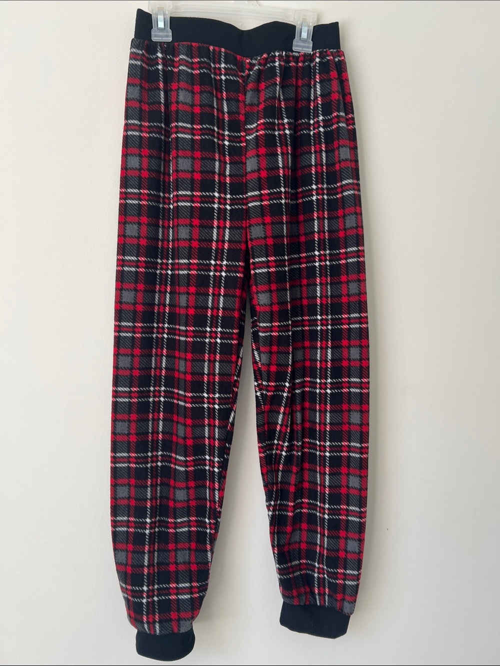 Kids Red Plaid Fleece Joggers with Elastic Waist
